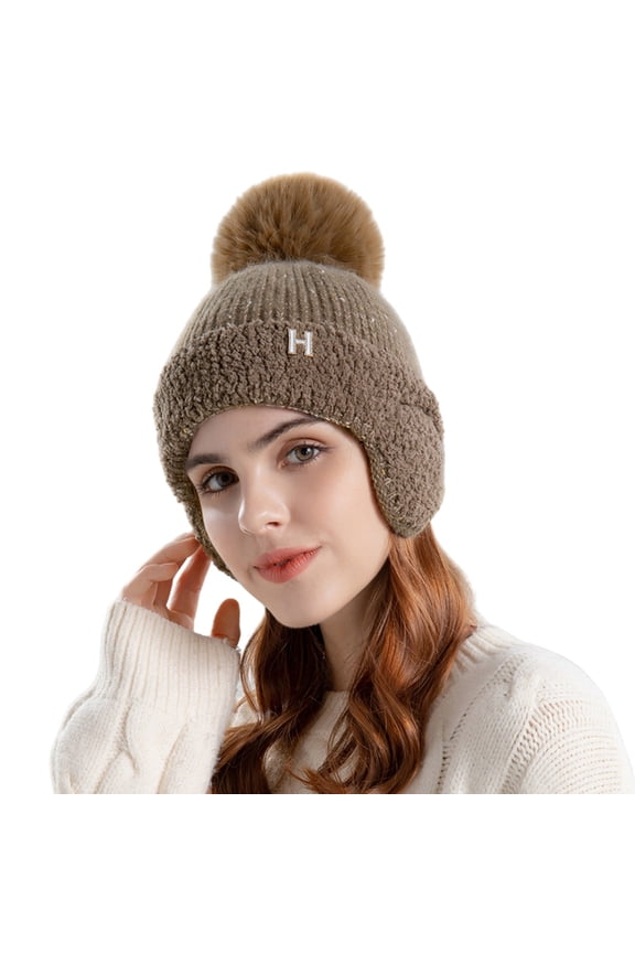 Women Winter Ear Warmers Knitted Hat Cold Weather Thermal Head Cap
