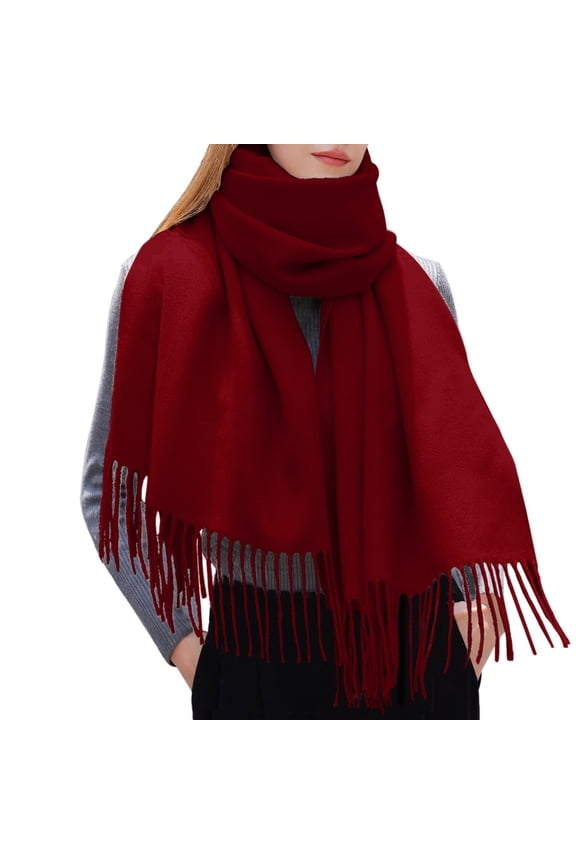 Women Winter Solid Color Tassel Shawl Warm Scarf
