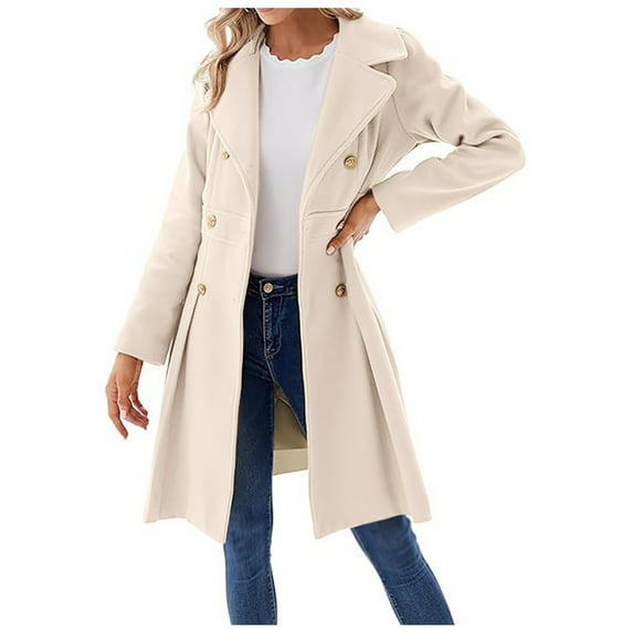 UFOUND Women's Fall/winter Lapel Double A-Line Coat With Pockets Comfort Outwear