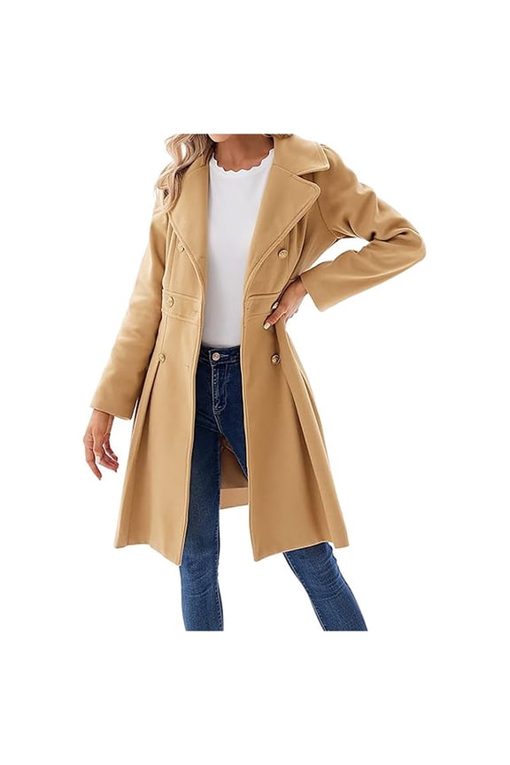 Women's Fall/winter Lapel Double A-Line Coat With Pockets Versatile Outwear