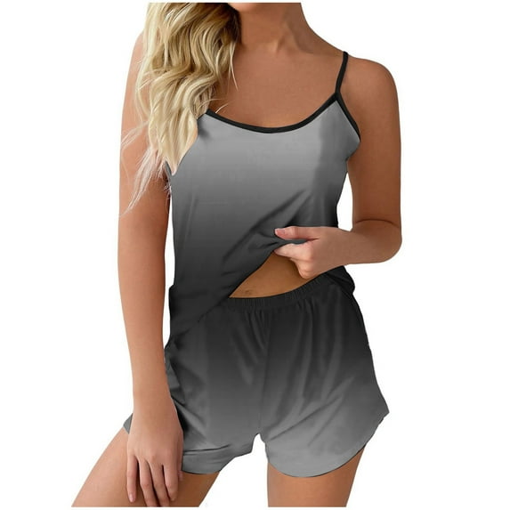 UFOUND Women's Sleepwear Casual Gradient Color Spaghetti Strap Vest Shorts Home Pajamas Tops Pants Set Loungewear Leisure Nightwear Pjs