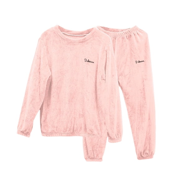 UFOUND Women's Sleepwear Warm Set Classic Coral Plush Home Set Autumn Winter Outwear Plush Pajamas And Pants Set Loungewear Nightwear Cozy