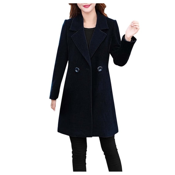 UFOUND Women's Solid Color Double Long Sleeve Lapel Cardigan Coat For Autumn Winter Classic Overcoat