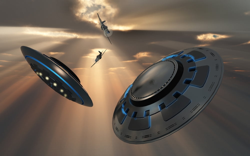 UFOs and fighter planes in the skies over Roswell New Mexico Canvas Art - Mark StevensonStocktrek Images (18 x 12)