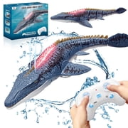UFULMN Remote Control Mosasaurus Dinosaur Toys for Boys Kids Rechargable Swimming Pool Toys Electric RC Sea Monster with Light & Spray Water 3 4 5 6+