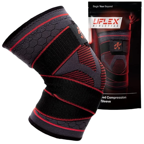 UFlex Knee Brace Compression Sleeve with Straps, Non Slip Running & Sports Support Braces