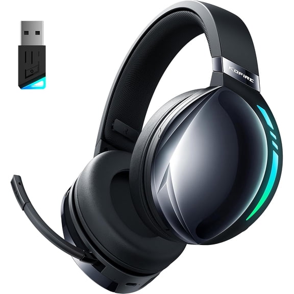 UG-06 Wireless Gaming Headset, 2.4GHz Bluetooth Headphones with Noise Cancelling Microphone, 3D Stereo Sound, 65Hr Battery Life Headset for PS5, PS4, PC, Switch, Mac, RGB Light, Black