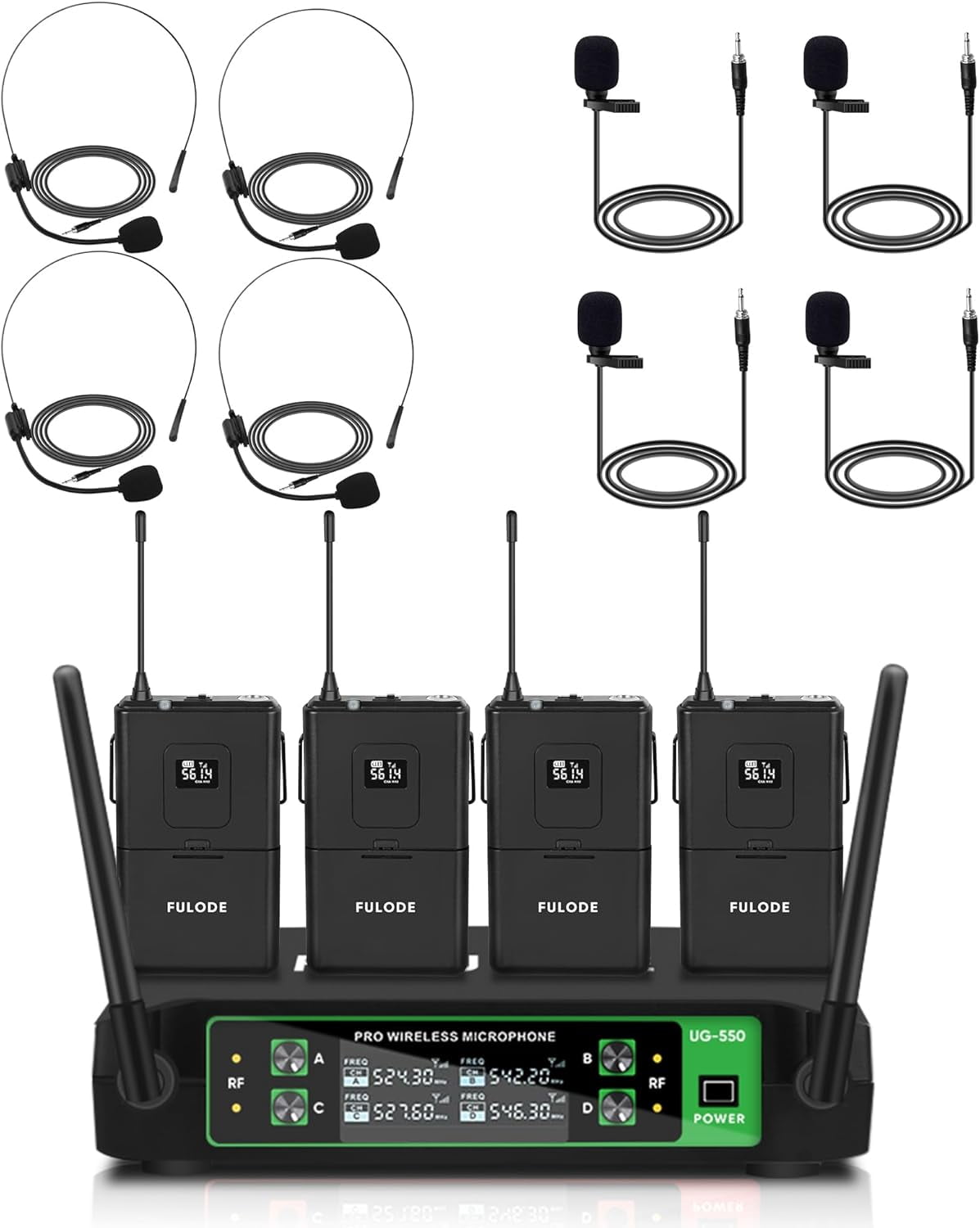 Wireless Label System UG-550 Wireless Lapel Microphone, 4 Channel Professional UHF Wireless ...