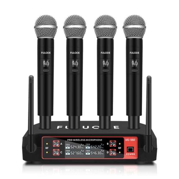 UG-550 Wireless Microphone, Professional 4 Channels Karaoke Handheld System for Home Karaoke, Meeting, Party, Church, DJ, Wedding, Home KTV Set