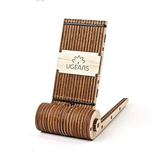 UGEARS Foldable Phone Holder - Cell Phone Stand for Desk - Compatible with All Smartphones - Universal Wood Phone Stand - Adjustable Wooden Mobile Phone Holder for Desk - Hand-Craft Mobile Stand