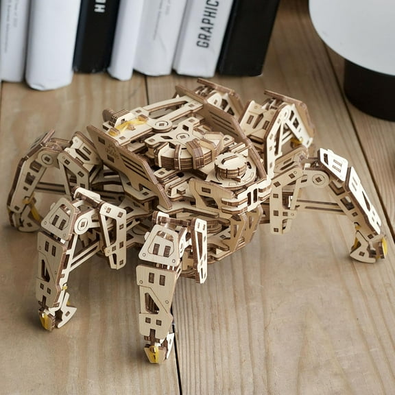 UGEARS Hexapod Explorer 3D Puzzle - Walking Robot Wooden Model Kits for Adults to Build - Self-Propelled 6-Legged Mechanical Crawler Craft Kit - 3D Wooden Puzzles for Adults