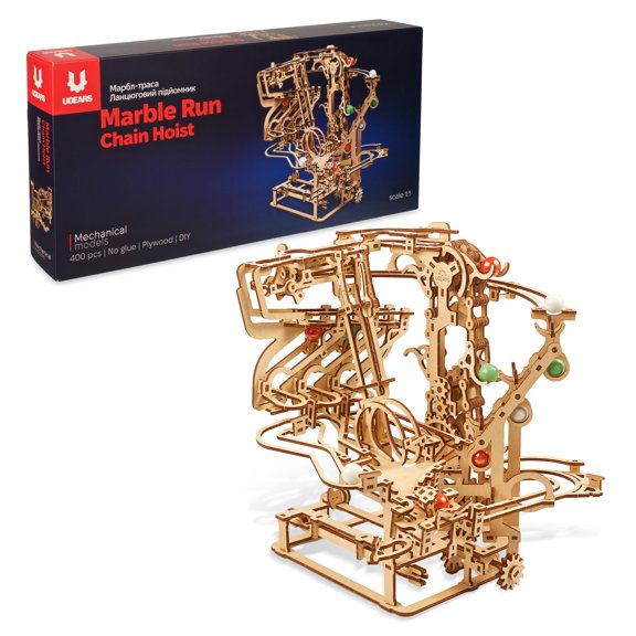 UGEARS Marble Run Chain Hoist, Model Kit, 3D Puzzle, Models for Adults to Build Mechanical Engineering Kit Brain Teaser, Hobby Set
