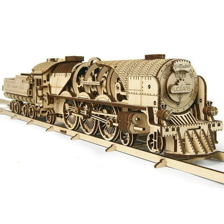 UGEARS V-Express Steam Train w/ Tender, Wooden 3D Model Kit for Adults and Teens