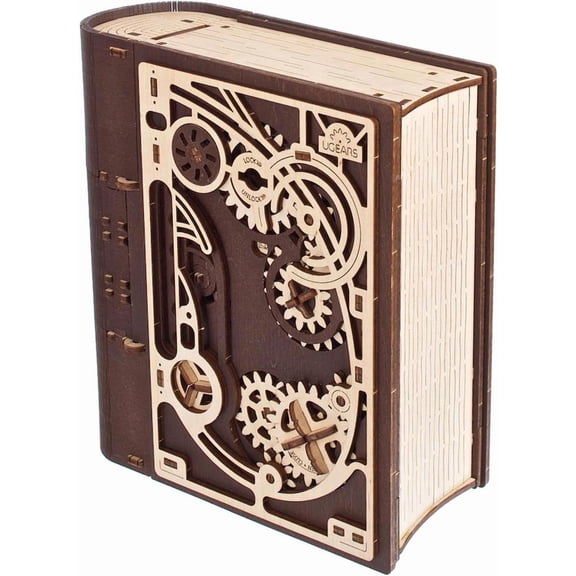 UGEARS Wooden Model Kits for Adults to Build - Book of Secrets 3D Wooden Puzzles for Adults with Steampunk Combination Lock  DIY Mechanical Puzzle Books for Adults  Medium Difficulty 263 Pcs