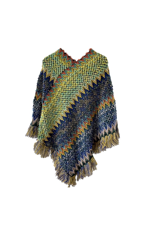 Colorful Knit Shawl Wraps For Women Oversized Sweater Boho Tunic Elegant Cardigan Shawl Fringe Winter Warm Long Large Scarf Fall Clothes, Blue