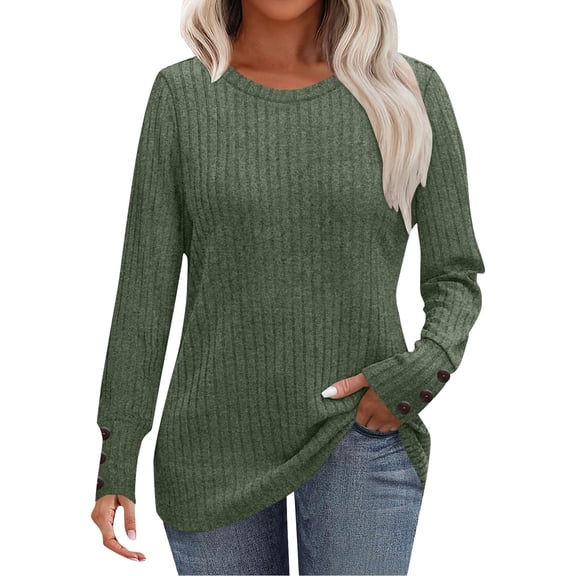UGEASLI Crewneck Long Sleeve Shirts Fall Fashion Sweaters for Women Trendy Ladies Knitted Ribbed Tunic tops And Blouses Casual Loose Fit Fall Outfits, Green