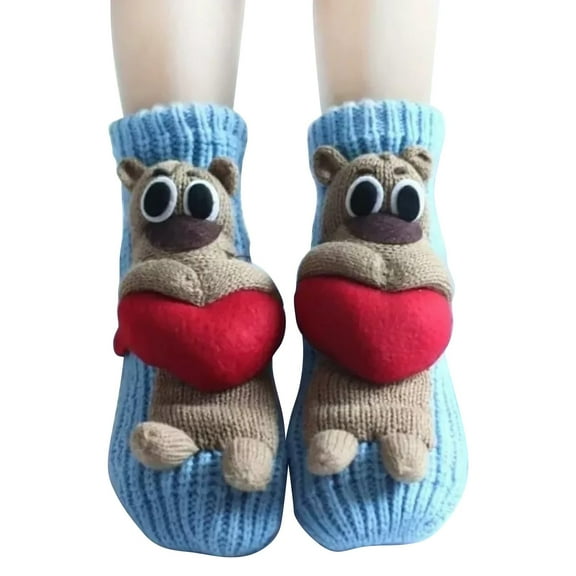 UGEASLI Fuzzy Heated Book Socks For Women Slipper Socks Crazy Socks For Girls Kids Handmade Woolen Knitting Fashion Animal, Sky Blue