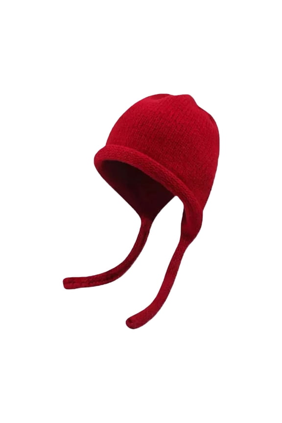 Women'S Knitted Beanie Hat Thermal Fleece Lined Winter Warm Skull Cap Ear Flaps Snowflake Pattern Cold Weather Accessories, Red