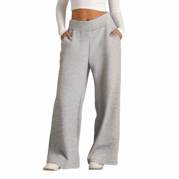 UGEASLI Women's Elastic Waist Wide Leg Pants - High Waist Lounge Sweatpants for Women, Fall Casual Workout Joggers, Soft Comfy Y2K Fashion Pants for Athletic, Teen Girls & Everyday Wear, Gray