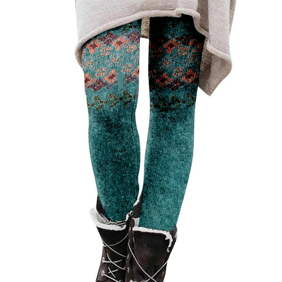 UGEASLI Women's High Waist Fleece Lined Thermal Leggings Tights, Winter Soft Brushed Yoga Pants with Tummy Control, Warm Thick Cold Weather Workout Gym Fall Holiday Pajamas Costume, Blue