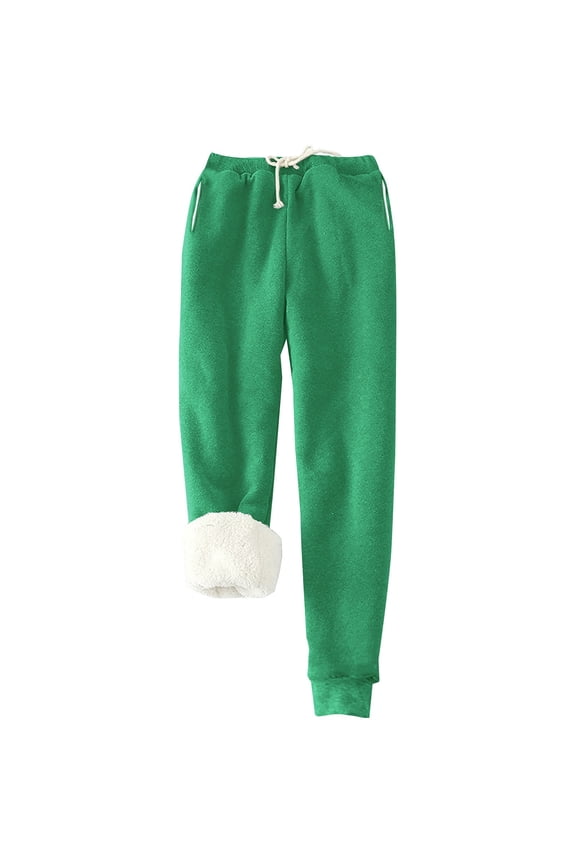 Women's High Waisted Fleece Lined Sweatpants - Thermal Winter Joggers with Pockets, Warm Lined Athletic Yoga Pants for Outdoor Workout, Snow & Cold Weather, Green
