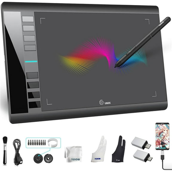 UGEE Graphics Drawing Tablet, M708 V Inch Ultra Thin Large Graphics Drawing Tablets Art Pad with 8 Hot Keys 8192 Level Battery-Free Stylus for Win/Mac/Android, Creation Sketch, Teaching