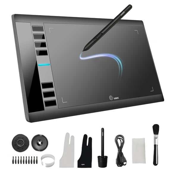 UGEE M708 V3 Large 10x6 Drawing Tablet with 8192 Sensitivity, -Free Stylus & Paper Texture Surface - Professional Graphic Art Tablet for Windows/Mac/Chrome OS/Linux/,, 8 Hotkeys, for Photoshop