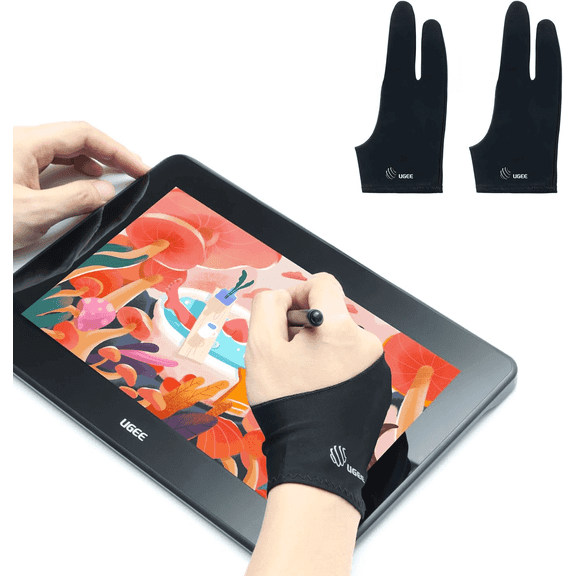 UGEE Two-Finger Drawing Glove, Upgraded Artist Glove for Tablet & iPad, One Size, 2 Pack