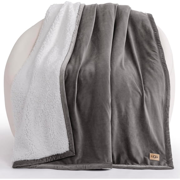 UGG Bliss Throw Blanket Plush Soft Fleece Fluffy Blankets for Bed or Couch Oversized Warm Reversible Machine Washable Medium Weight Home Decor Giftable Throw, 50-inch x 70-inch, Charcoal Grey