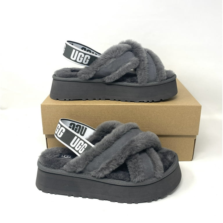 UGG Disco Cross Slide Gray Slippers Logo Platform Women s Sizes 1121550CHRC Walmart