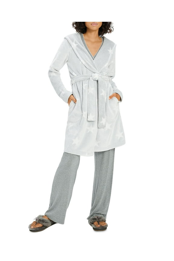 Miranda Double Face Fleece Hooded Robe Size Small, Grey / White Stars