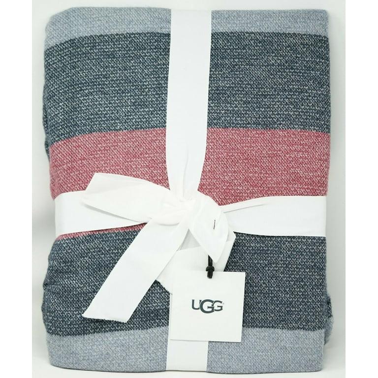 UGG Oceanside 100 Cotton Striped Blanket KING Navy Multicolor