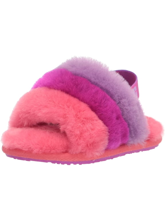Unisex-Child Fluff Yeah Slide Slipper Big Kid 8-12 Years 4 Big Kid Pink/Purple Rainbow