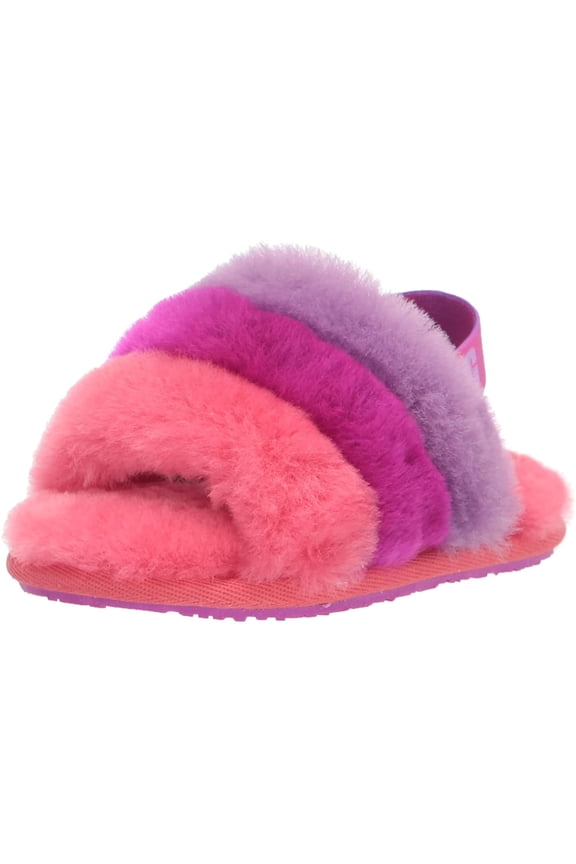 Unisex-Child Fluff Yeah Slide Slipper Big Kid 8-12 Years 6 Big Kid Pink/Purple Rainbow