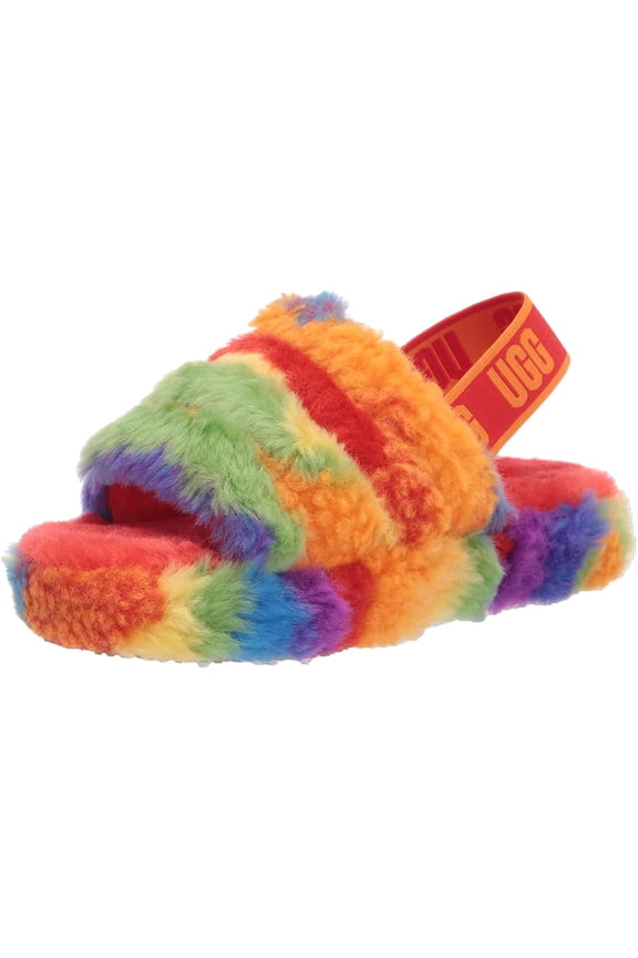 Unisex-Child T Fluff Yeah Slide Cali Collage Slipper Little Kid 4-8 Years 3 Little Kid Rainbow Stripes