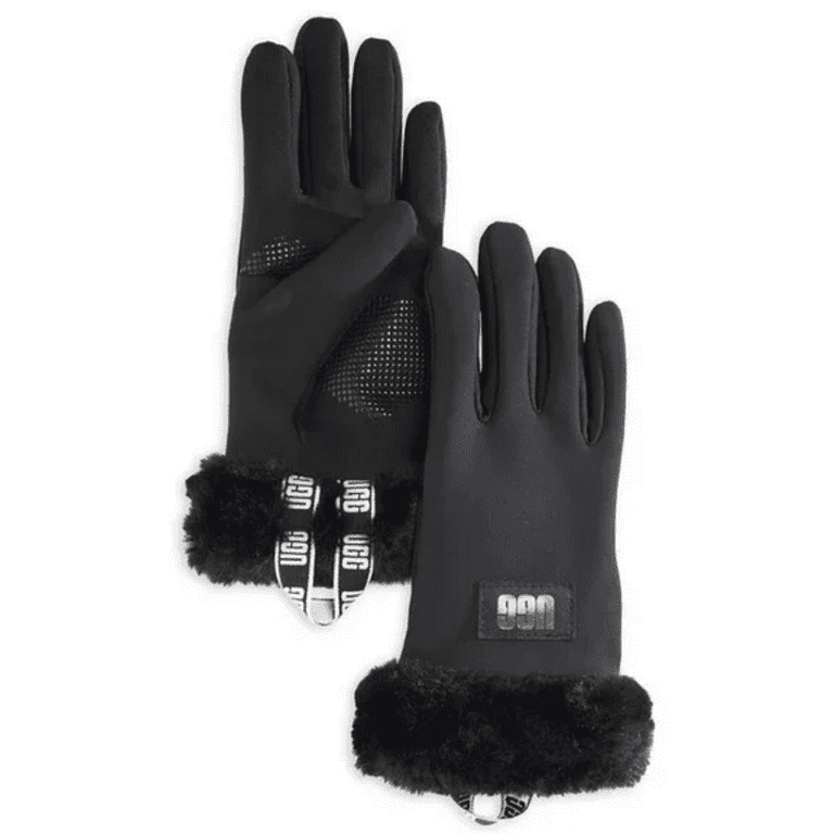 UGG Women Stretch Faux Fur Glove in Black, Size S/M