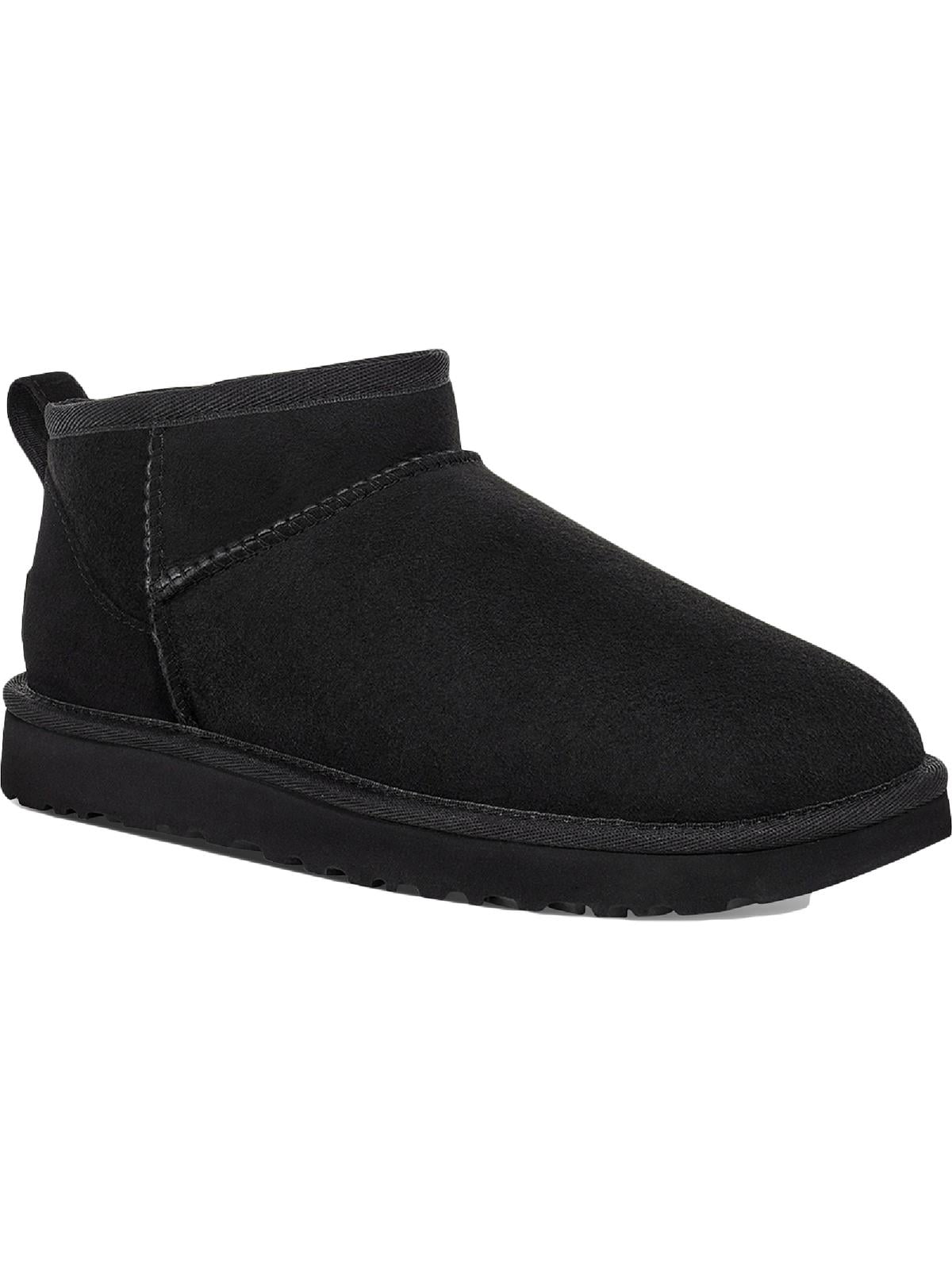 Black Genuine Leather Twinface Sheepskin Ankle-Length Cold Weather Boots