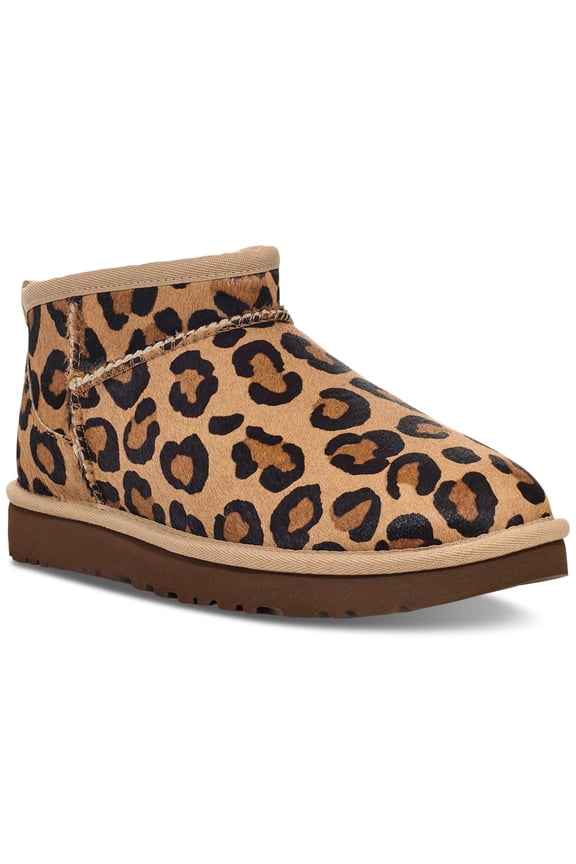 Womens Beige Animal Print Rear Pull Tab Leather Heel Label Padded Ultra Round Toe Slip On Leather Booties 6