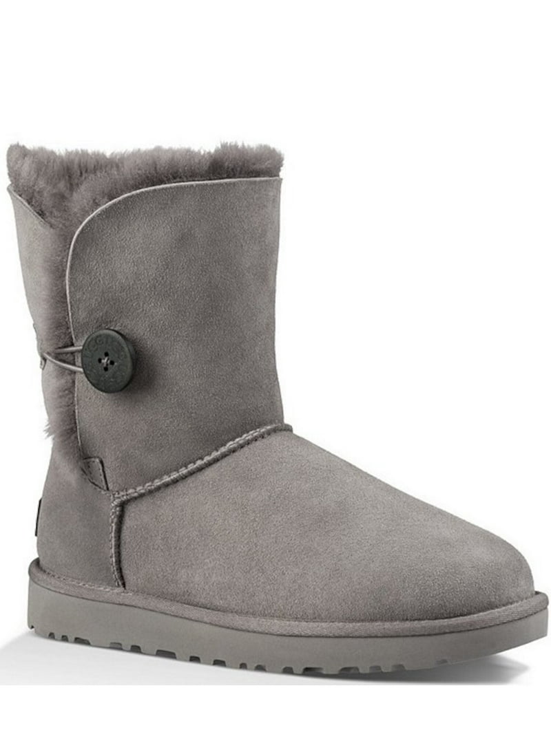 UGG Womens Grey Gray Cushioned Bailey Button Ii Leather Snow Boots