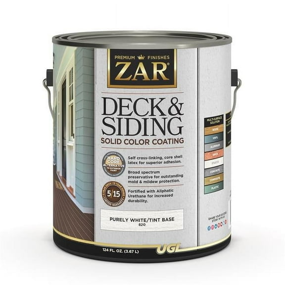 UGL 82013 1 gal Zar Deck & Siding Solid Color Coating Stain, Purely White & Tint Base - Pack of 2