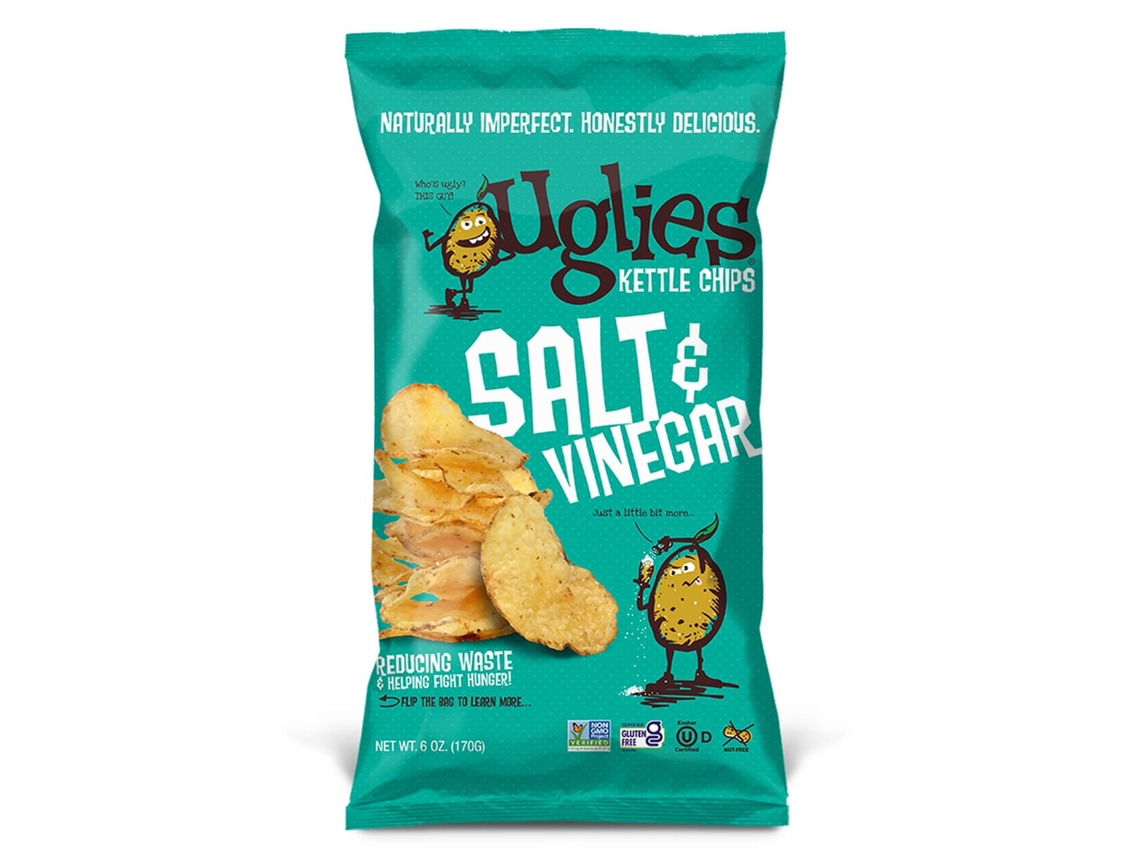 UGLIES Salt & Vinegar Kettle Cooked Potato Chips, Gluten Free NonGMO, 12Pack 6 oz. Bags