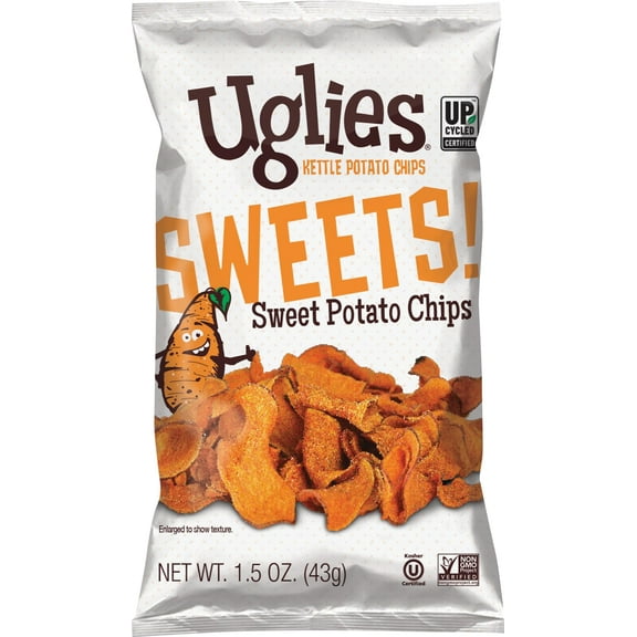 UGLIES Sweet Potato Kettle-Cooked ESF27 Potato Chips, Gluten-Free Snacks, Kosher-Friendly Chips, Non-GMO Snacks for Kids or Office, 1.5 Oz. Bags, Pack of 12