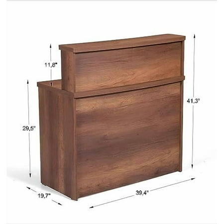 UGOS Mono Walnut Modern Reception Desk w/Transaction Counter | Laminate Desktop | Multifunctional Standing Front Desk for Home, Office, Salon, Spas, and Lobby (40 inch (100 cm))