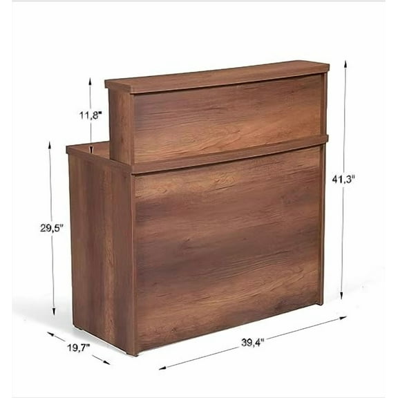 UGOS Mono Walnut Modern Reception Desk w/Transaction Counter | Laminate Desktop | Multifunctional Standing Front Desk for Home, Office, Salon, Spas, and Lobby (40 inch (100 cm))