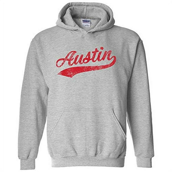 UGP Campus Apparel Austin Baseball Script - Hometown Pride, Pitcher Hoodie - Medium - Sport Grey