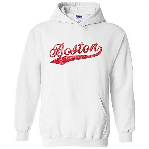 UGP Campus Apparel Boston Baseball Script - Hometown Pride, Pitcher Hoodie - X-Large - White