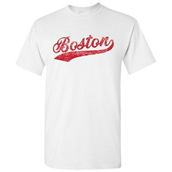 UGP Campus Apparel Boston City Baseball Script Basic Cotton T-Shirt - Large - White