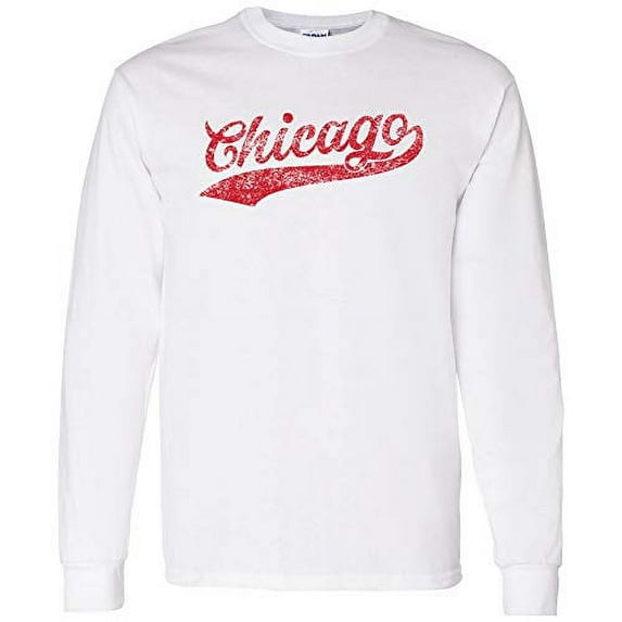 UGP Campus Apparel Chicago Baseball Script - Hometown Pride, Pitcher Long Sleeve T Shirt - 3X-Large - White