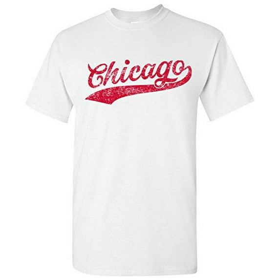 UGP Campus Apparel Chicago City Baseball Script Basic Cotton T-Shirt - Small - White