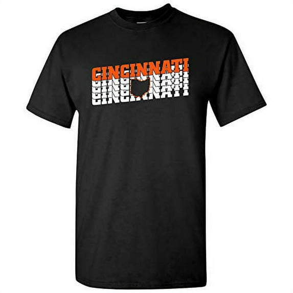 UGP Campus Apparel Cincinnati Retro Repeat - Sports Team City Pride Tailgating T Shirt - Medium - Black